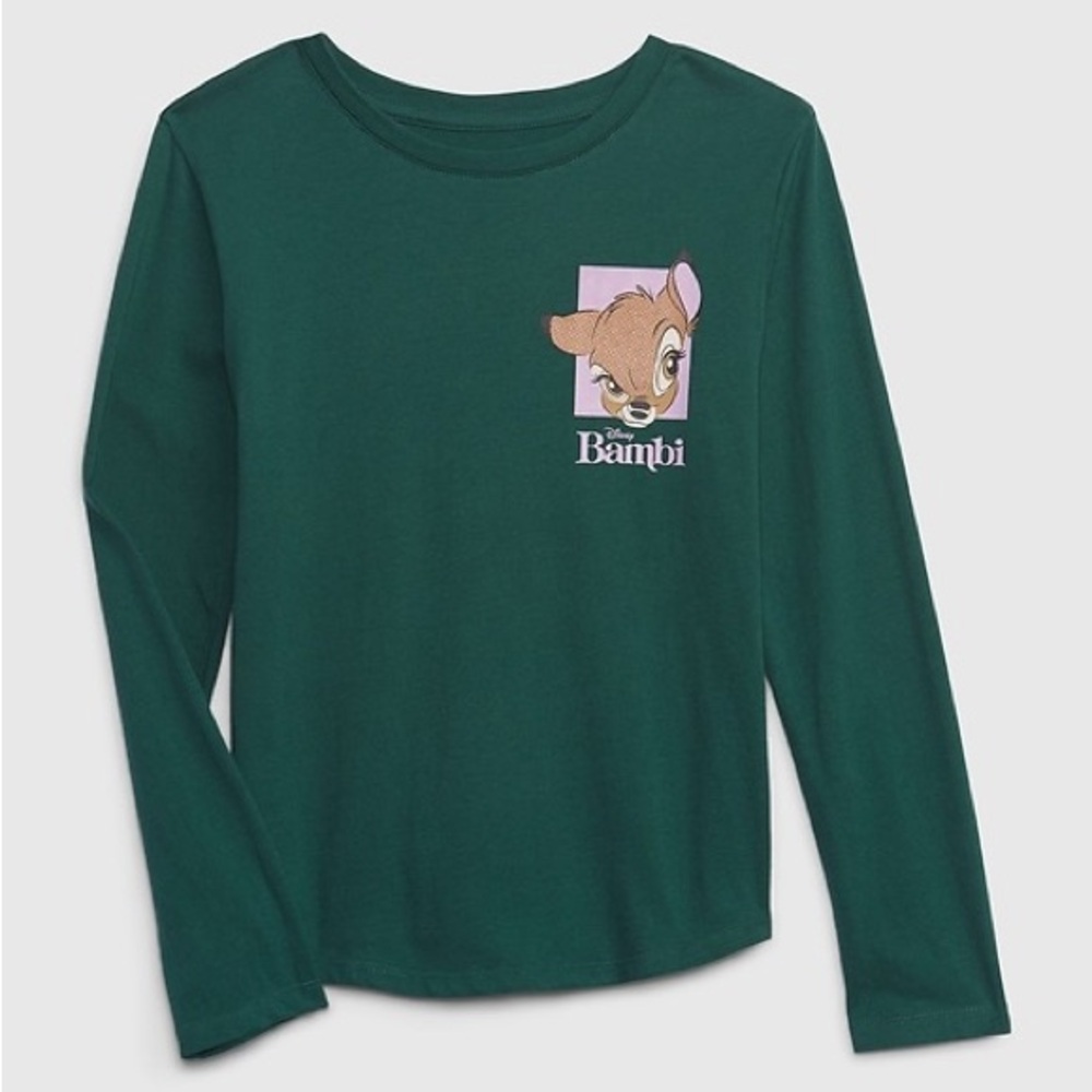 GAP Bambi Kids Green Long Sleeve Shirt 100% Cotton Size M 8-9 year